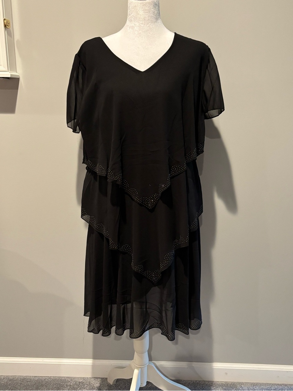 Black Layered V-Neck Women's Dress